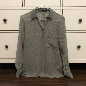 Zara Black White Checkered Silk Blouse - Size M